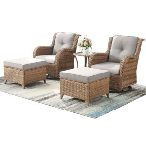 rilyson patio furniture swivel chairs set - 5 piece rattan wicker outdoor sectional conversation sets with 2 swivel rocking chairs,2 ottomans and 1 side table for porch deck garden(yellow/beige)