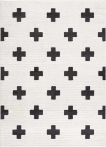 boutiquerugs erath swiss cross shag area rug - black, off white, charcoal - 5'3" x 7'3"