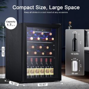 Antarctic Star Wine Cooler/Beverage Refrigerator,16 Bottle 68 Can Freestanding Wine Cellar Front Glass Door for Home and Bar, Electronic Temperature Control, with Blue LED, 1.7 Cu.Ft.