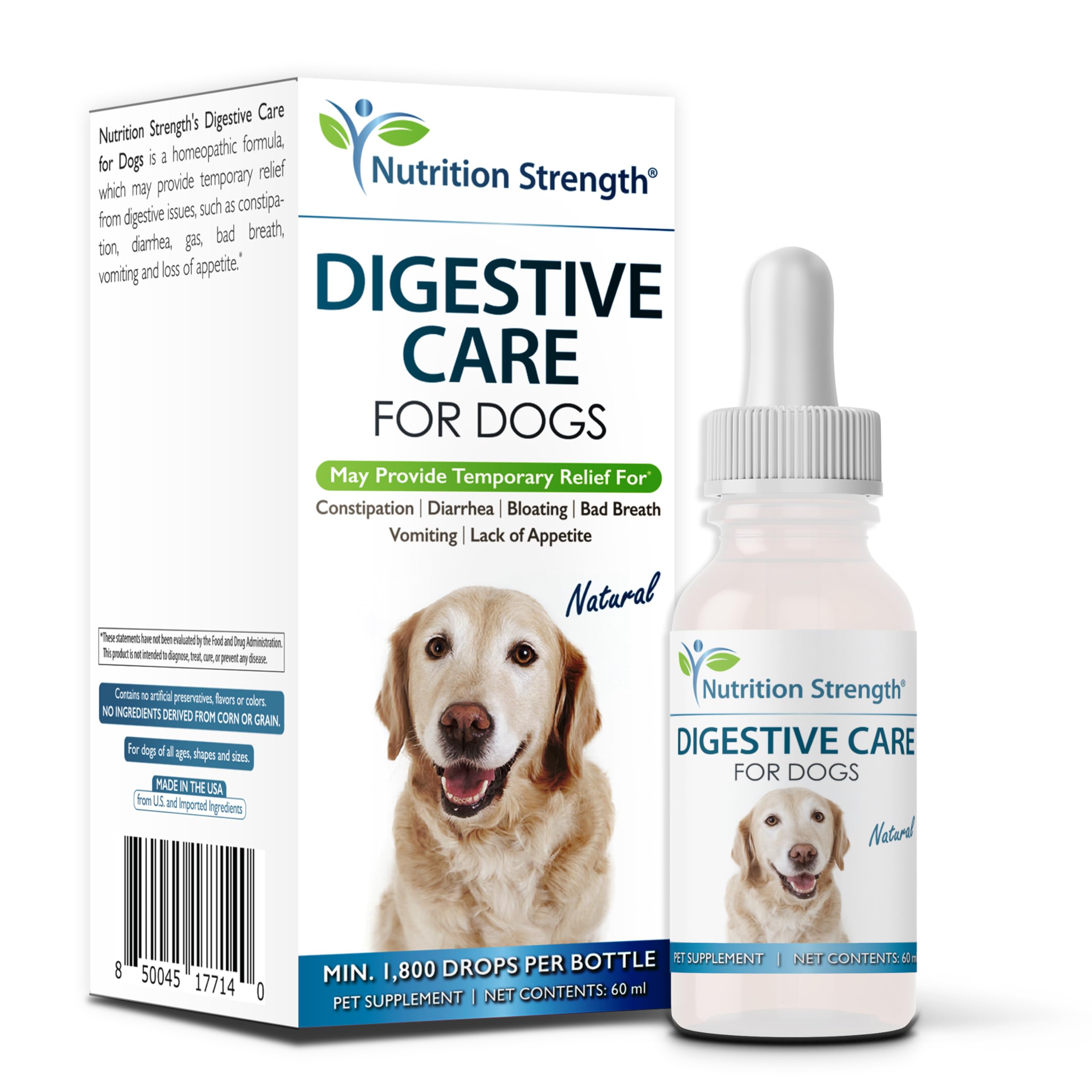 Nutrition Strength Digestive Care for Dogs, Natural Constipation Relief for Dogs and Puppies & Support for Diarrhea, Bloating, Bad Breath, Vomiting, Lack of Appetite, 60 Milliliters