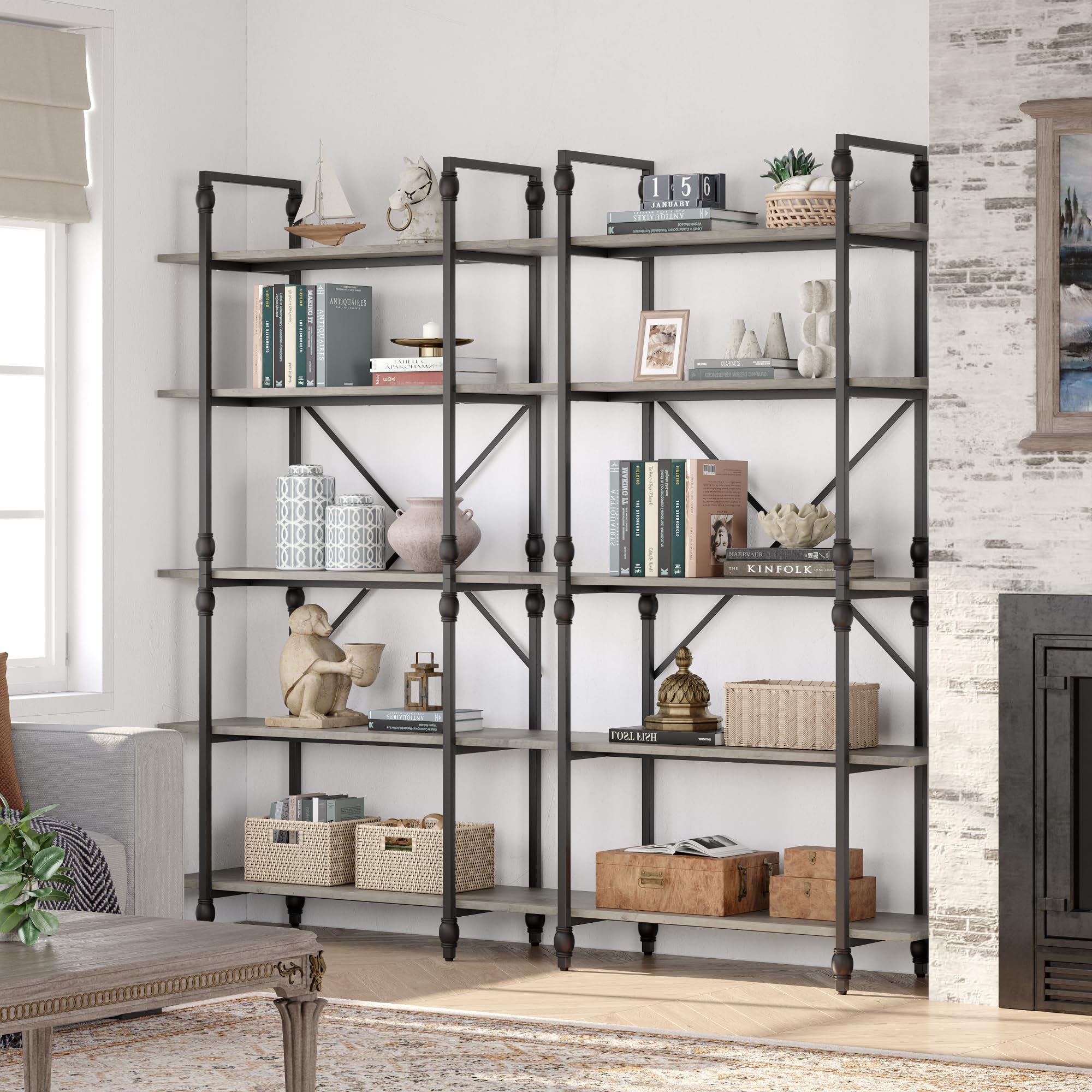 GAOMON 5 Tier Bookshelf, 67.9” Tall Bookcase with 5 Open Book Shelves, Vintage Bookshelves and Bookcases with Roman Column, Large Display Shelves for Home Office, Study Room, Living Room-Grey