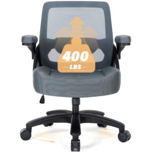 big and tall office chair 400lb- mesh ergonomic heavy duty desk chair- flip arms, plus size wide seat executive computer chair for large people- home office swivel rolling task chairs