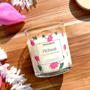 Pichwai - Masakali Collection from Casa Dekor. Handmade Lotus Scented Coconut Soy Wax Candle with Premium & Sustainable Ingredients. 7.5oz - Luxury Scented Candle