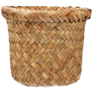 Ciieeo Seagrass Waste Basket, Small Woven Trash Can, Rubbish Paper Bins, Round Straw Plant Flower Pot, Sundries Container Basket for Bathrooms Kitchens Home Office 15cm