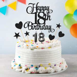 Lecferrarc 18th Birthday Cake Decorations, 18th Birthday Candles Cake Numeral Candles and Glitter Happy 18th Birthday Cake Toppers Set for Birthday Party Supplies (Black)