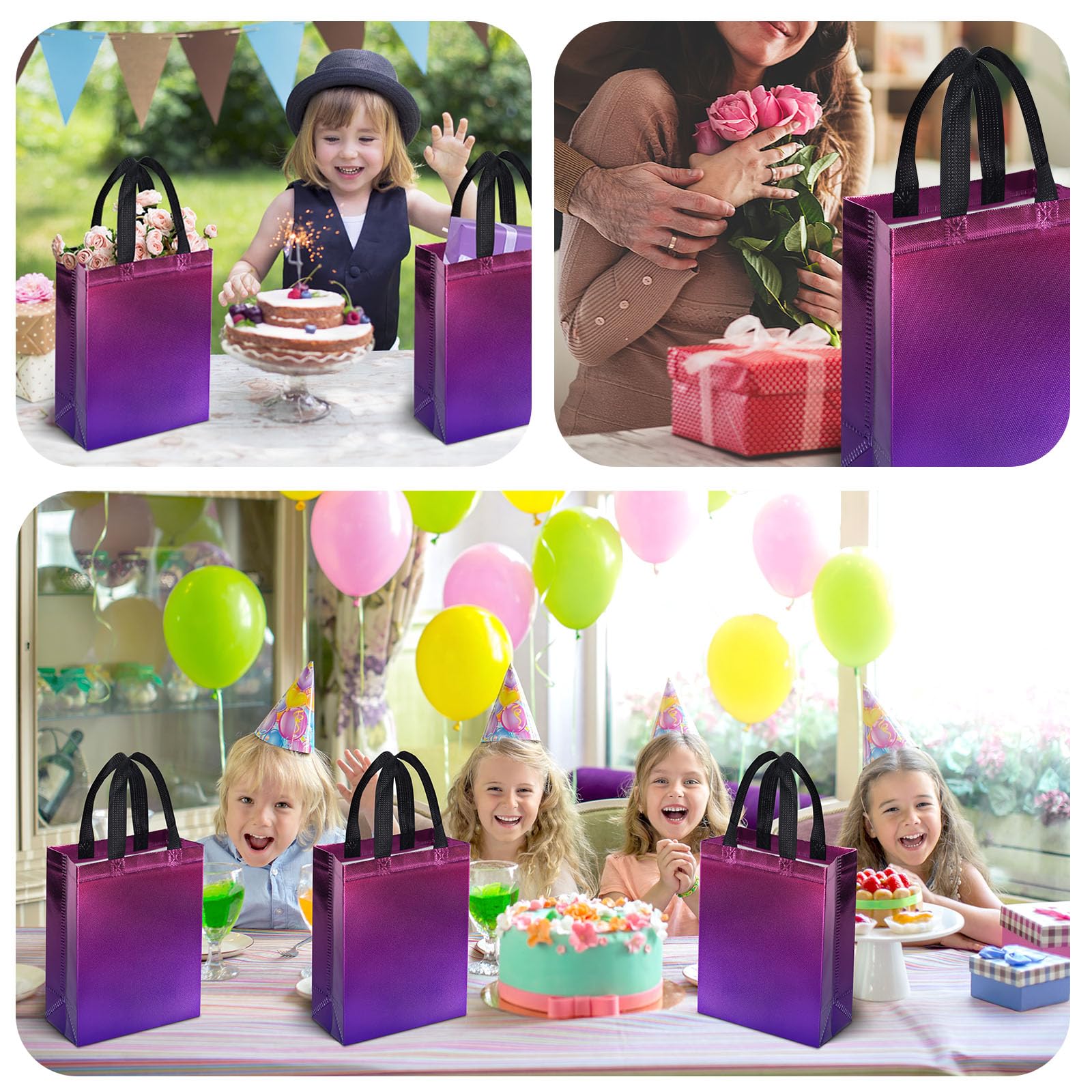 VGOODALL 15PCS Party Favor Bags With Handles, Reusable Bag with Iridescent Finish Pink & Purple Goodie Bags for Birthday Wedding