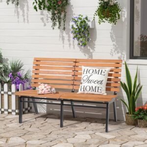 Verano Garden 54 Inches Outdoor Acacia Wood Bench, Oil Finished Armless Garden Bench with Slatted Seat & Steel Frame for Garden, Park, Porch, Yard, Deck (54.1" L×22.6" W×34.3" H)