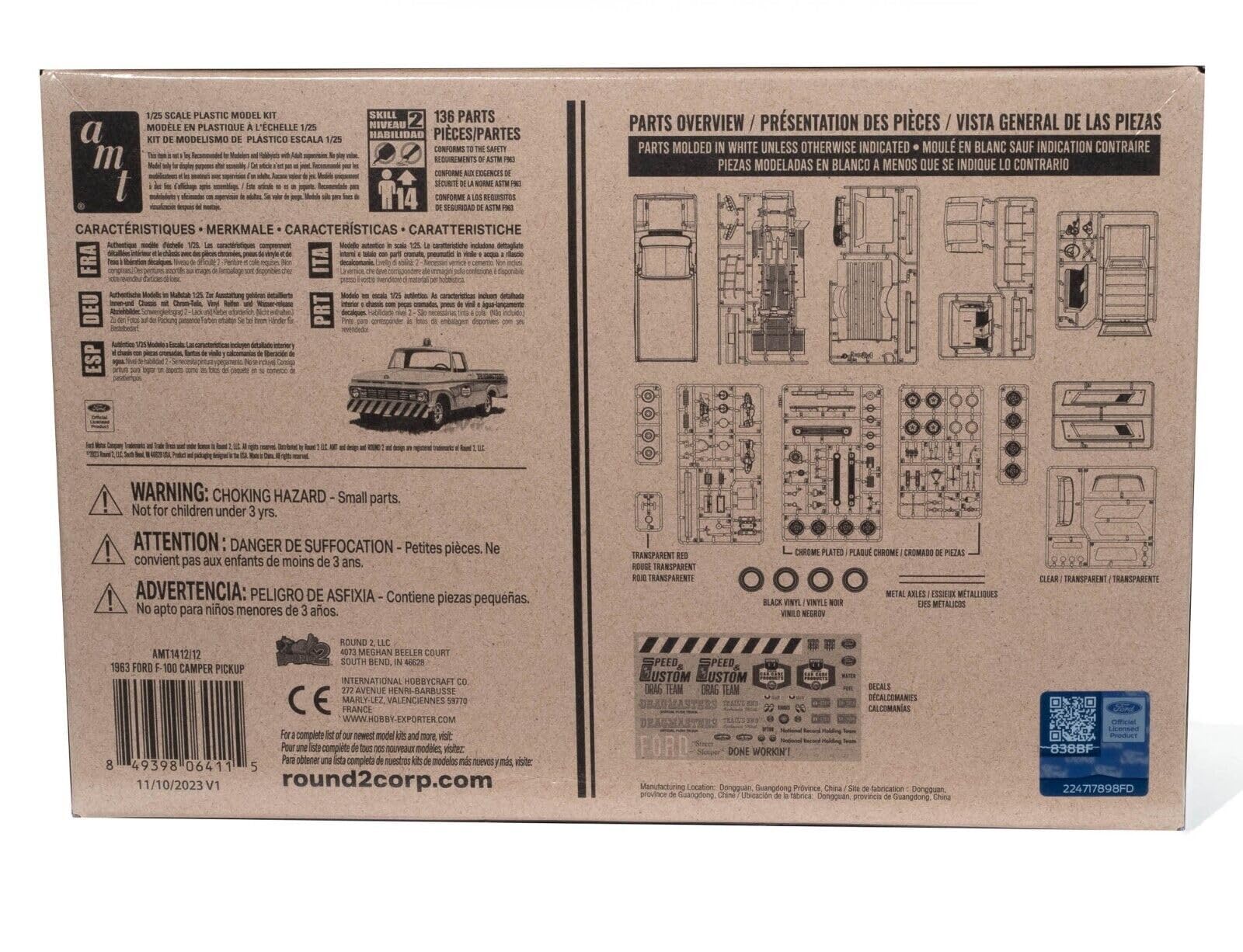 Skill 2 Model Kit 1963 F-100 Camper Pickup Truck 3-in-1 Kit 1/25 Scale Model by AMT AMT1412