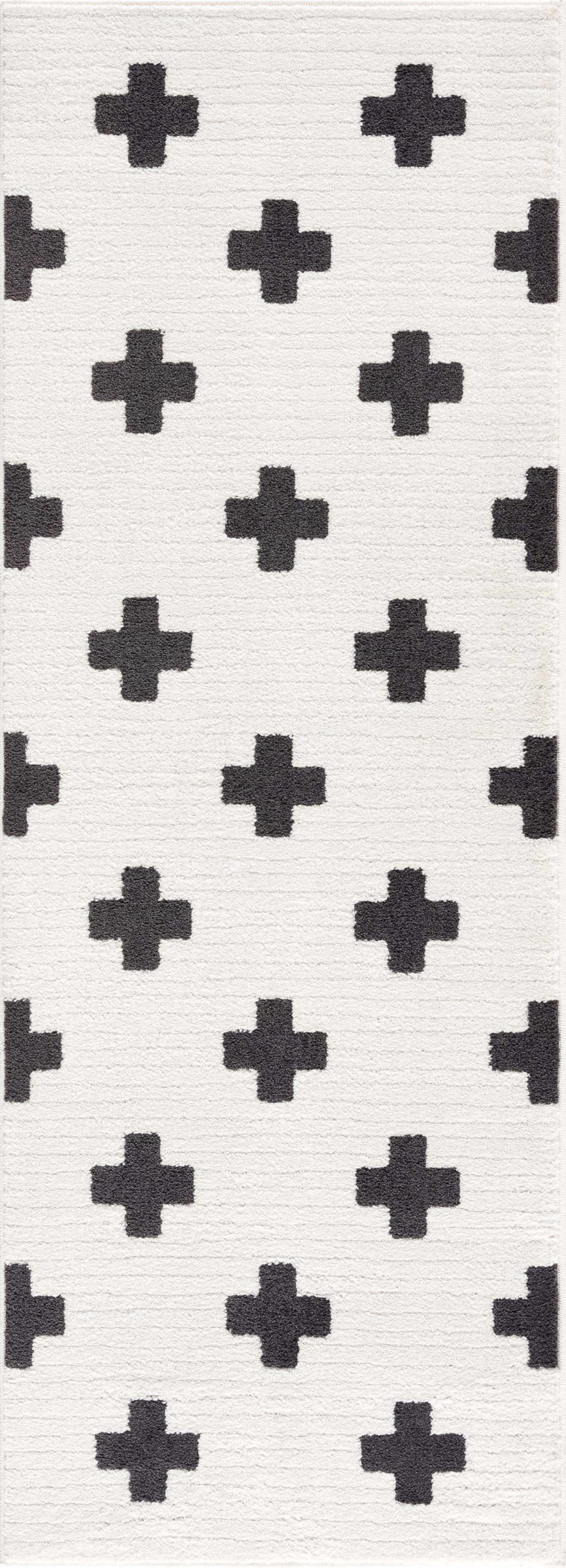 BoutiqueRugs Erath Swiss Cross Shag Area Rug - Black, Off White, Charcoal - 5'3" x 7'3"