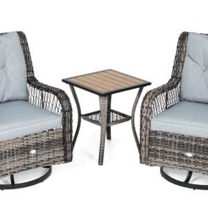 YITAHOME 3-Piece Patio Outdoor Swivel Glider Rocker Wicker Bistro Rocking Furniture Conversation Chairs for Garden, Backyard and Balcony (Gray)