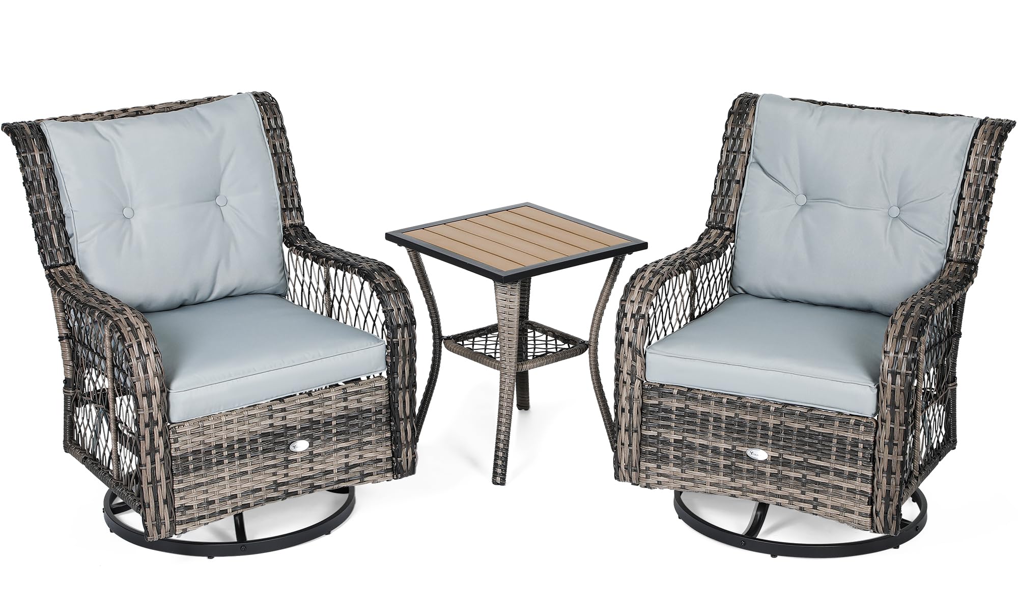 YITAHOME 3-Piece Patio Outdoor Swivel Glider Rocker Wicker Bistro Rocking Furniture Conversation Chairs for Garden, Backyard and Balcony (Gray)