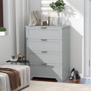 uyihome 37inch tall dresser chest with large drawer modern 4 drawer dresser wood dresser storage cabinet organizer unit for bedroom, closet, living room, cloakroom, entryway, light grey