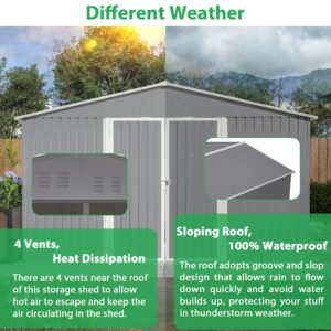 Large Outdoor Storage Shed, 11' X 13' Metal Galvanized Steel Garden Shed with 4 Vents, Utility Tool Shed Storage House for Backyard, Patio, Lawn