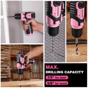 WORKPRO Pink Power Drill Set, 8V Cordless Drill Driver Set with 53pcs Bit Set, 2.0Ah Electric Cordless Drill Kit with 3/8" Keyless Chuck and Variable Speed Trigger, Portable Drill for DIY- Pink Ribbon