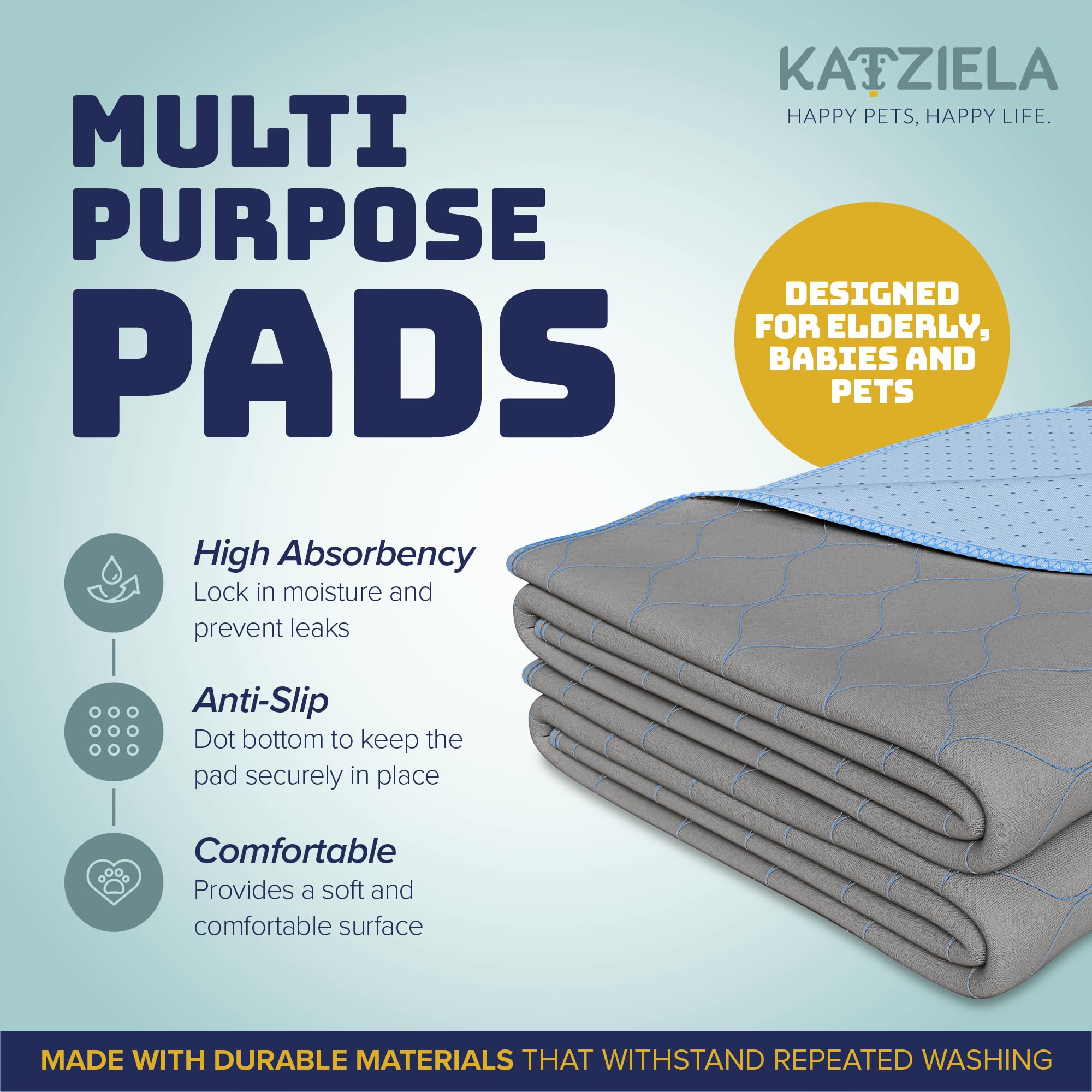 Katziela Washable Pet Pads - (2 Pack 36In x 31In Hexagon) Super Absorbent Waterproof Reusable Dog Pee Pads for Dogs, Washable Puppy Pads for Potty Training, Housebreaking Washable Pee Pads for Dogs