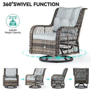 YITAHOME 3-Piece Patio Outdoor Swivel Glider Rocker Wicker Bistro Rocking Furniture Conversation Chairs for Garden, Backyard and Balcony (Gray)