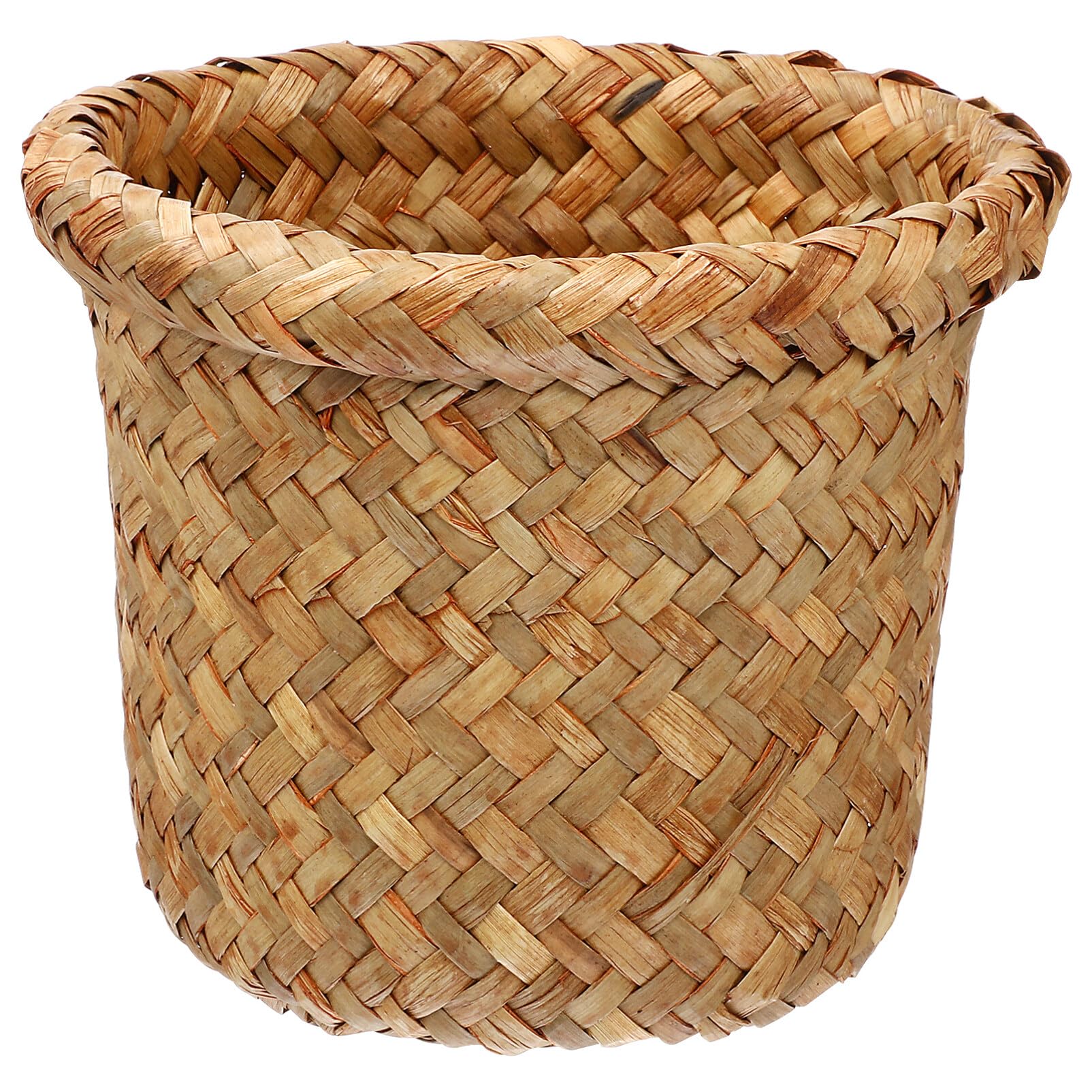 Ciieeo Seagrass Waste Basket, Small Woven Trash Can, Rubbish Paper Bins, Round Straw Plant Flower Pot, Sundries Container Basket for Bathrooms Kitchens Home Office 15cm