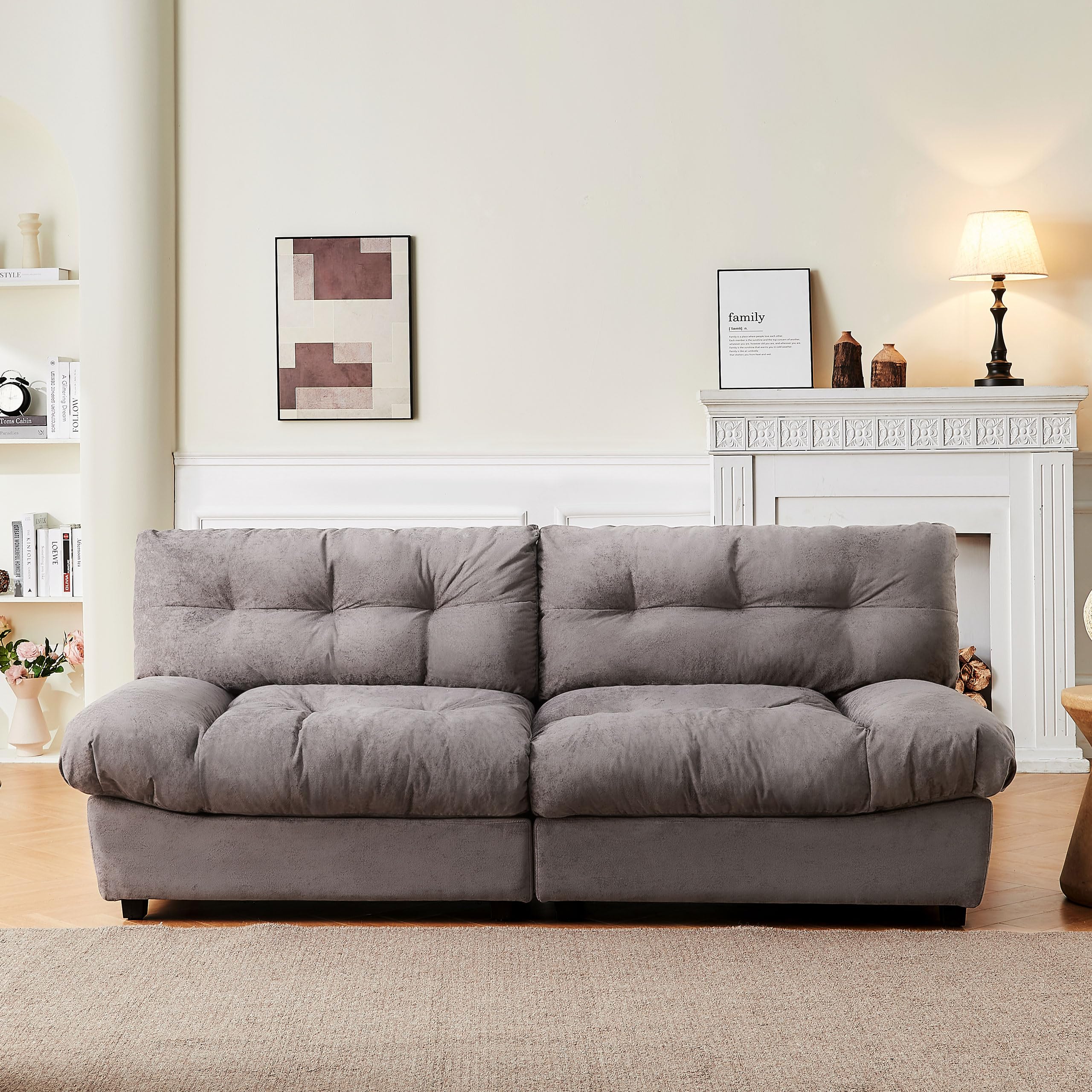 Mangodan 80" Chenille Cloud Deep Seat Sofas for Living Room, Modern Sofa Couch for Small Spaces, Cozy Comfy Loveseat with Solid Wood Frame, Pillow-Designed Armrest Sleeper Loveseat, Grey