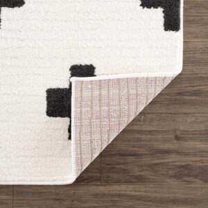 BoutiqueRugs Erath Swiss Cross Shag Area Rug - Black, Off White, Charcoal - 5'3" x 7'3"