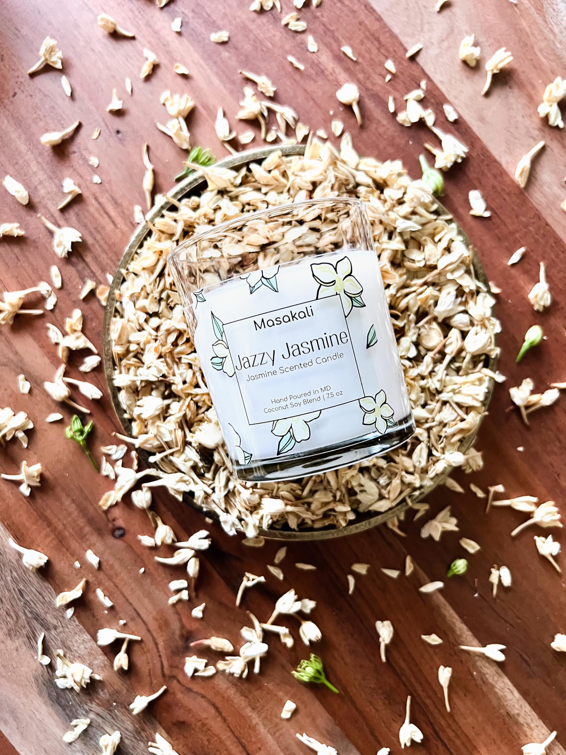 Jazzy Jasmine - Masakali Collection from Casa Dekor. Handmade Jasmine Scented Coconut Soy Wax Candle with Premium & Sustainable Ingredients. 7.5oz - Luxury Scented Candle