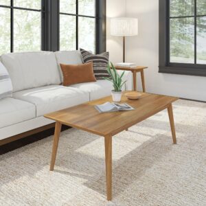 plank+beam 48 inch mid century modern coffee table, wood coffee tables for living room, rectangular center table, occasional table for small spaces, pecan