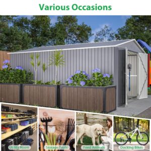 Thanaddo 11x13 FT Outdoor Storage Shed, Metal Steel Utility Tool Shed Storage House with Double Lockable Doors & Air Vent for Backyard Garden Patio Lawn Gray