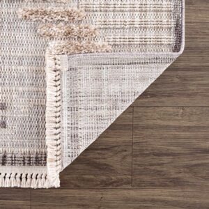 BoutiqueRugs Maulawin Farmhouse High Low Textured Shag Area Rug - Boho Moroccan Geometric Carpet for Living Room, Bedroom, Dining Room - Charcoal, Cream, Peach - 6'7" x 9' (6x9 Area Rug)