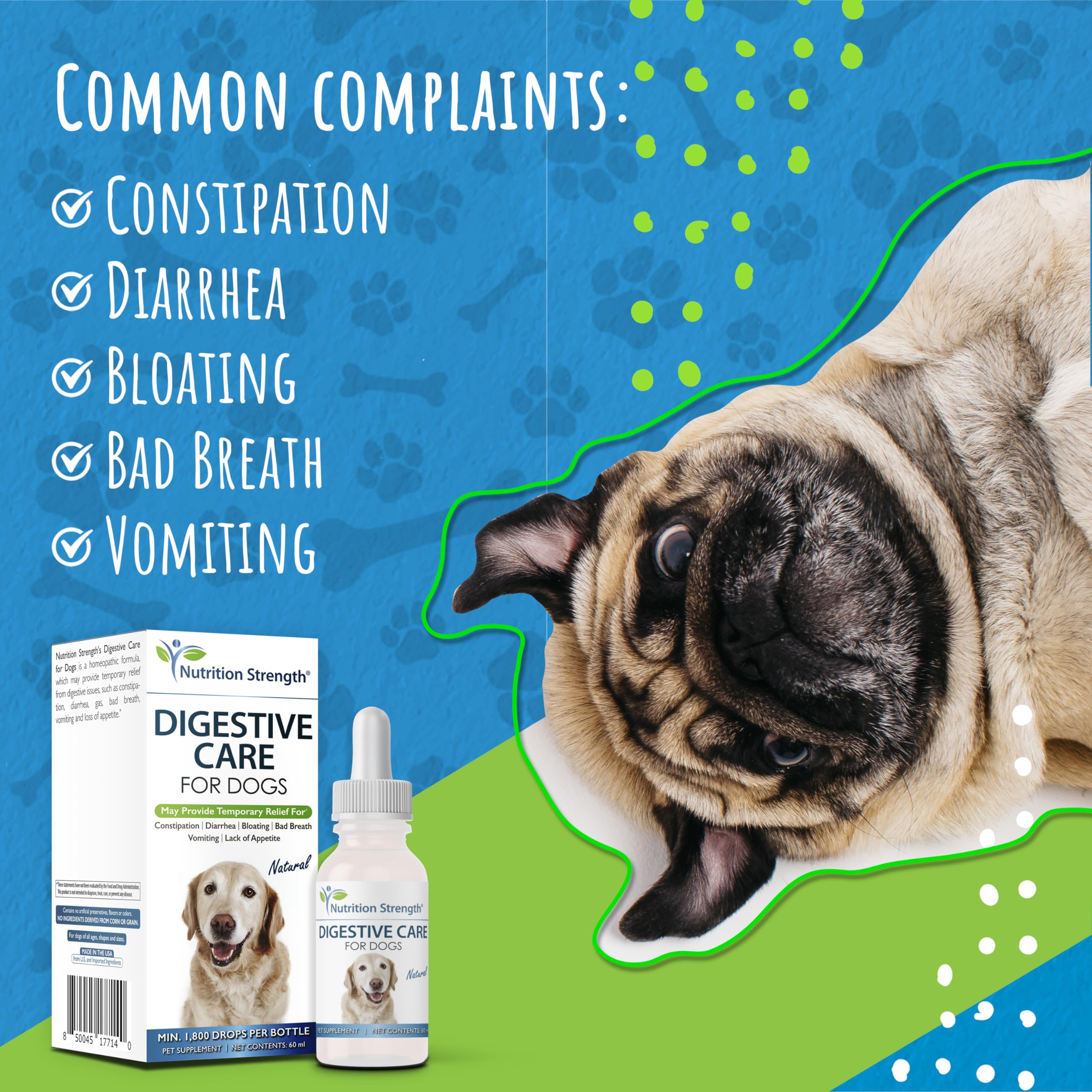 Nutrition Strength Digestive Care for Dogs, Natural Constipation Relief for Dogs and Puppies & Support for Diarrhea, Bloating, Bad Breath, Vomiting, Lack of Appetite, 60 Milliliters