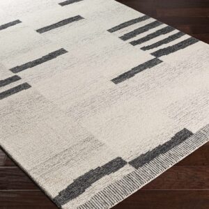 BoutiqueRugs Aibonito Hand Tufted Wool Natural Fiber Soft Large Area Rug - Modern Broken Stripe Carpet for Living Room, Bedroom, Dining Room - Black, Beige, Taupe - 8' x 10' (8x10 Area Rug)