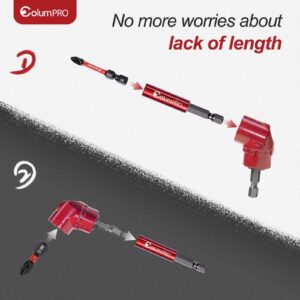 ColumPRO 105 Degree Right Angle Drill Screwdriver Bit Set, 1/4” Hex Shank Right Angle Drill Attachment with 4PCS PZ2 & PH2 Screwdriver bits and bit holder