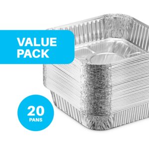 MontoPack 8” Disposable Aluminum Foil Square Baking Pans | 8 x 8 Cake Pan Tin for Broiling, Toaster Oven, Meal Prep, Roasting, Take Out | 20 Pack (8" X 8" Without Lids)