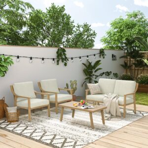 happatio 4-piece patio furniture set - outdoor aluminum patio conversation set includes 1 loveseat, 2 armchairs, and 1 coffee table, perfect for porch, deck, garden, (beige)