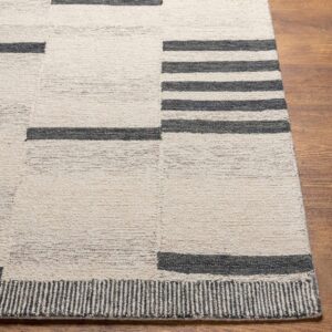 BoutiqueRugs Aibonito Hand Tufted Wool Natural Fiber Soft Large Area Rug - Modern Broken Stripe Carpet for Living Room, Bedroom, Dining Room - Black, Beige, Taupe - 8' x 10' (8x10 Area Rug)