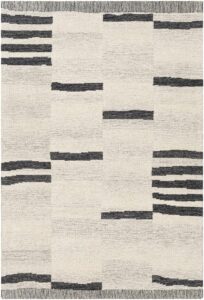 boutiquerugs aibonito hand tufted wool natural fiber soft large area rug - modern broken stripe carpet for living room, bedroom, dining room - black, beige, taupe - 8' x 10' (8x10 area rug)