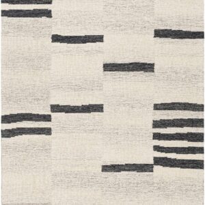 BoutiqueRugs Aibonito Hand Tufted Wool Natural Fiber Soft Large Area Rug - Modern Broken Stripe Carpet for Living Room, Bedroom, Dining Room - Black, Beige, Taupe - 8' x 10' (8x10 Area Rug)