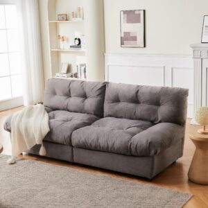 Mangodan 80" Chenille Cloud Deep Seat Sofas for Living Room, Modern Sofa Couch for Small Spaces, Cozy Comfy Loveseat with Solid Wood Frame, Pillow-Designed Armrest Sleeper Loveseat, Grey