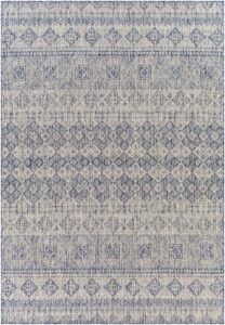 boutiquerugs tominhao bohemian, transitional area rug - outdoor safe - pale blue, tan, navy - 7'10" x 10'