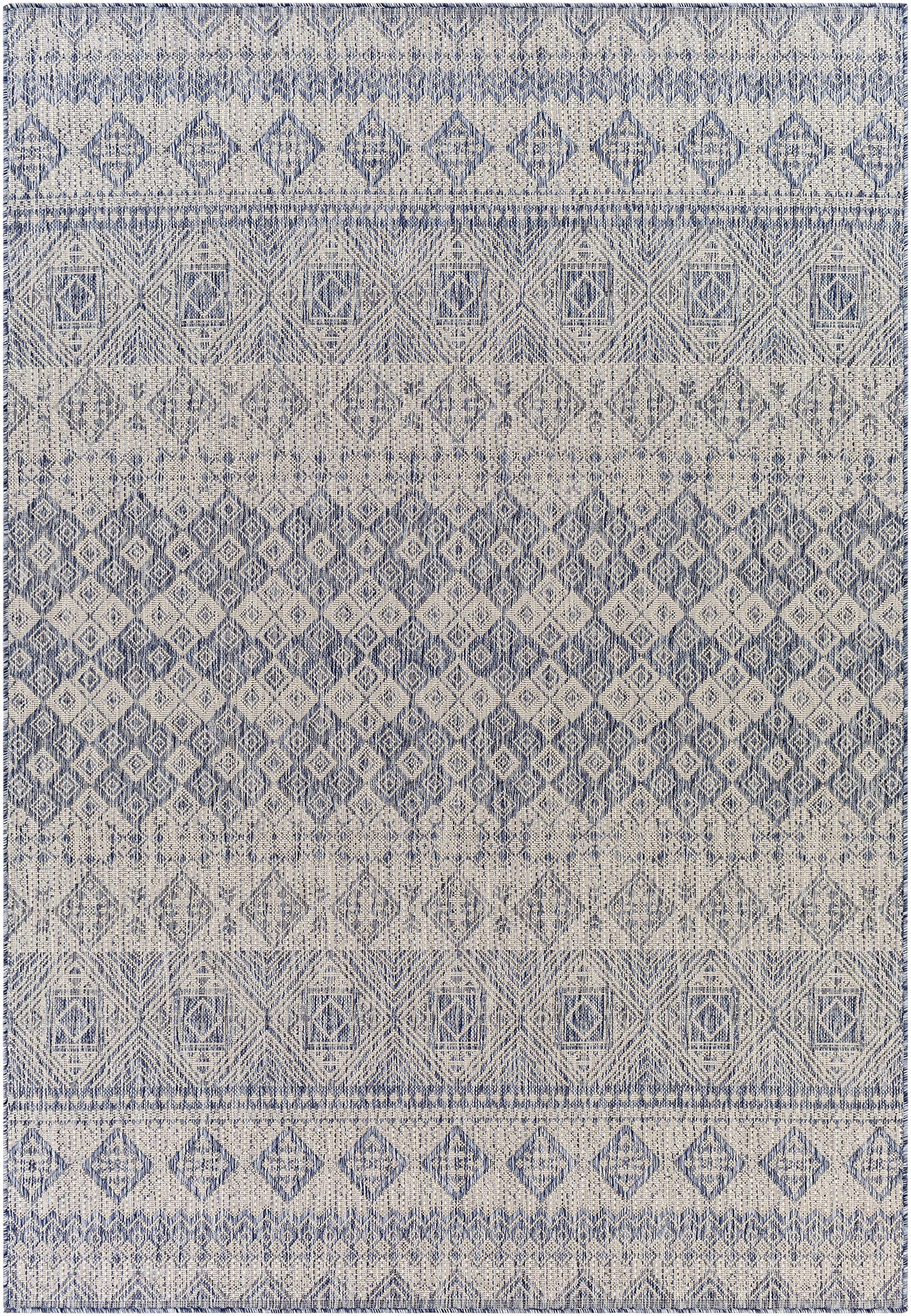 BoutiqueRugs Tominhao Bohemian, Transitional Area Rug - Outdoor Safe - Pale Blue, Tan, Navy - 7'10" x 10'