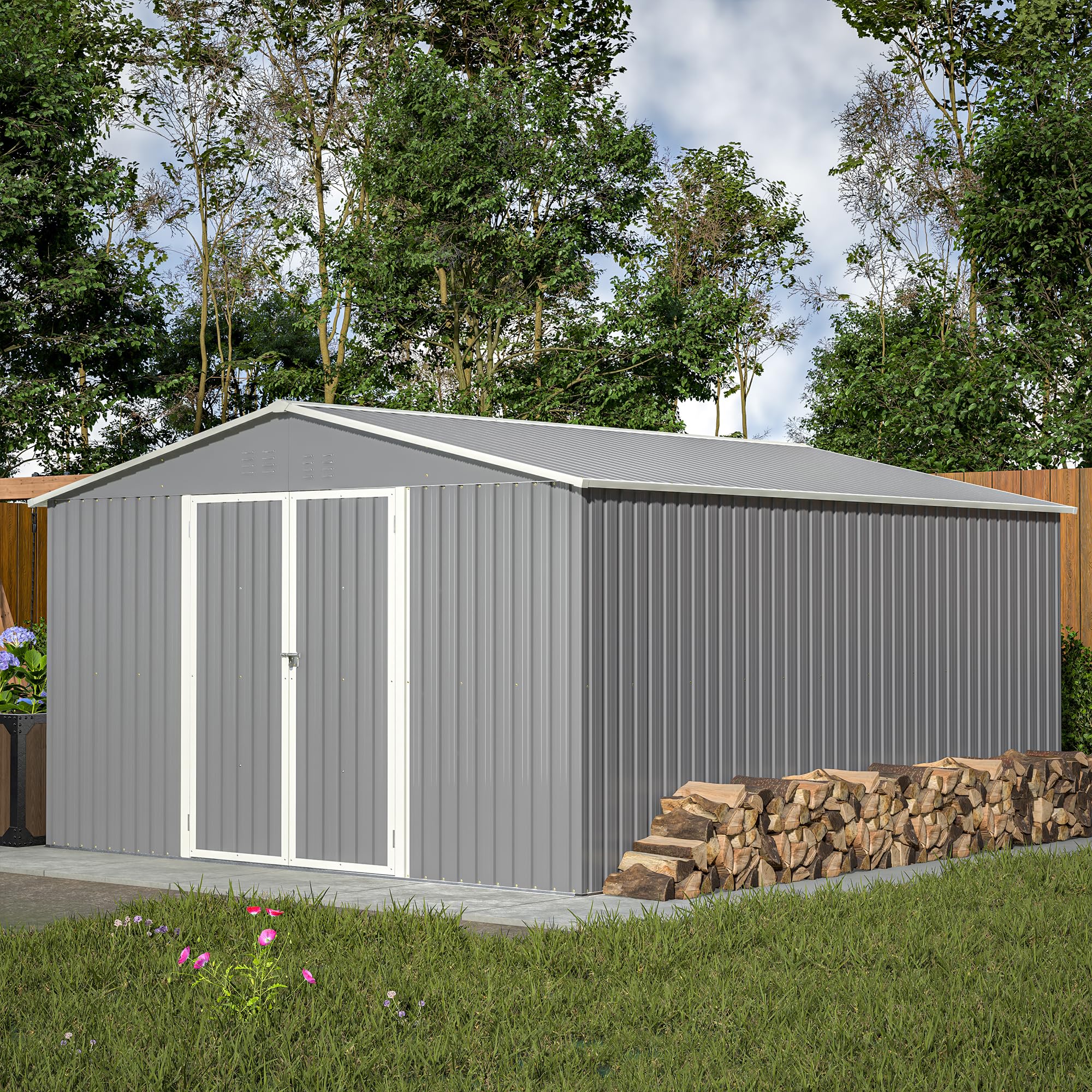 Large Outdoor Storage Shed, 11' X 13' Metal Galvanized Steel Garden Shed with 4 Vents, Utility Tool Shed Storage House for Backyard, Patio, Lawn