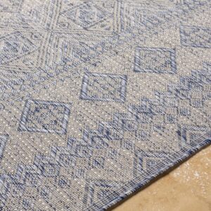 BoutiqueRugs Tominhao Bohemian, Transitional Area Rug - Outdoor Safe - Pale Blue, Tan, Navy - 7'10" x 10'