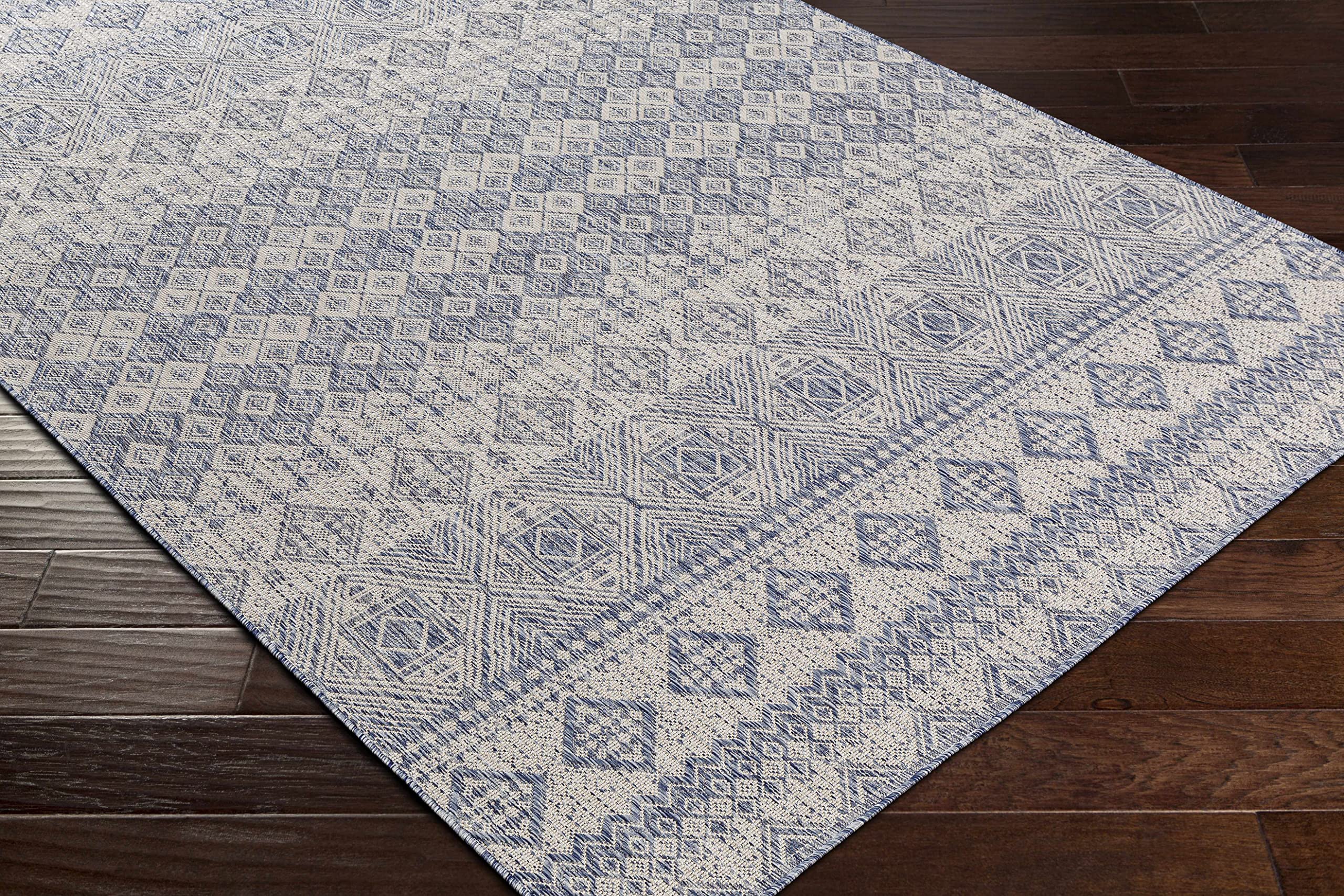 BoutiqueRugs Tominhao Bohemian, Transitional Area Rug - Outdoor Safe - Pale Blue, Tan, Navy - 7'10" x 10'