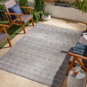 BoutiqueRugs Tominhao Bohemian, Transitional Area Rug - Outdoor Safe - Pale Blue, Tan, Navy - 7'10" x 10'