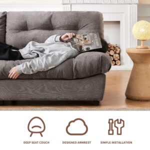 Mangodan 80" Chenille Cloud Deep Seat Sofas for Living Room, Modern Sofa Couch for Small Spaces, Cozy Comfy Loveseat with Solid Wood Frame, Pillow-Designed Armrest Sleeper Loveseat, Grey