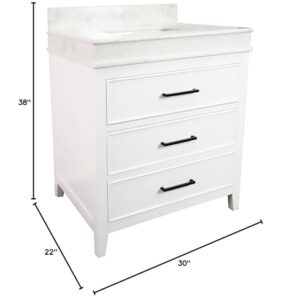 Kitchen Bath Collection Kensington 30-inch Bathroom Vanity (Engineered Marble/White): Includes White Cabinet with Engineered Marble Countertop and White Ceramic Sink