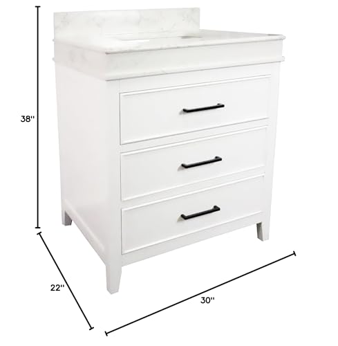 Kitchen Bath Collection Kensington 30-inch Bathroom Vanity (Engineered Marble/White): Includes White Cabinet with Engineered Marble Countertop and White Ceramic Sink