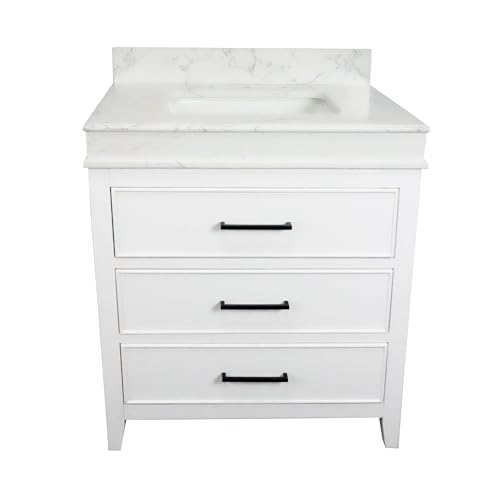 Kitchen Bath Collection Kensington 30-inch Bathroom Vanity (Engineered Marble/White): Includes White Cabinet with Engineered Marble Countertop and White Ceramic Sink