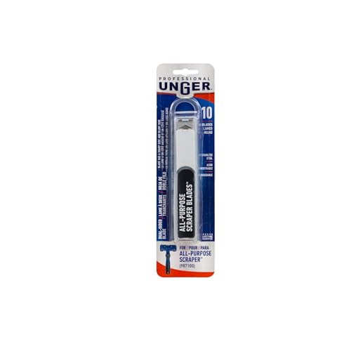 Unger 987300, 12 inch Professional 4" All-Purpose Scraper Replacement Blades (10 pack), Window, Glass, & Floor Scraper, Adhesive, Paint, Sticker, and Gum Removal, Dual-Sided, 10 Count