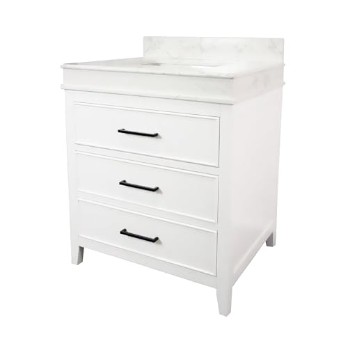 Kitchen Bath Collection Kensington 30-inch Bathroom Vanity (Engineered Marble/White): Includes White Cabinet with Engineered Marble Countertop and White Ceramic Sink