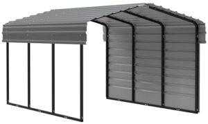 arrow carports galvanized steel carport, with 1-sided enclosure, compact car metal carport kit, 10' x 15' x 7', charcoal