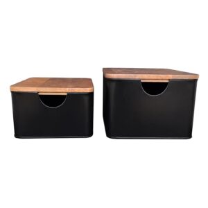 Bloomingville Metal Containers with Mango Wood Lids, Black and Walnut, Set of 2